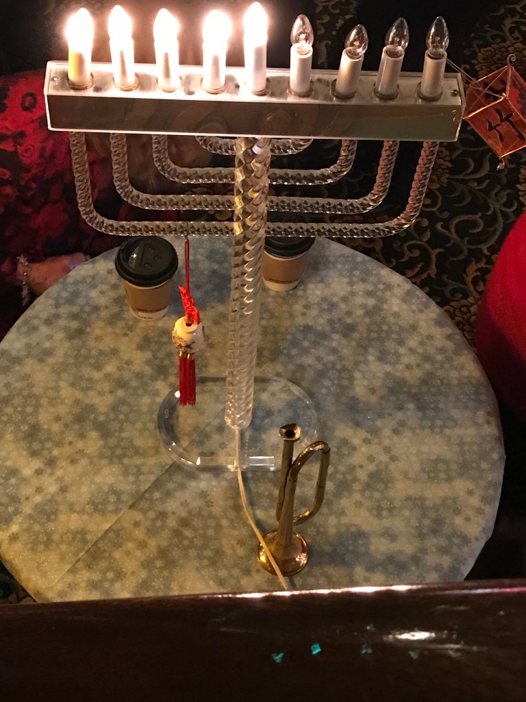 A menorah honoring Hannukkah at The 5th Avenue Theatre, Seattle, Washington (USA)